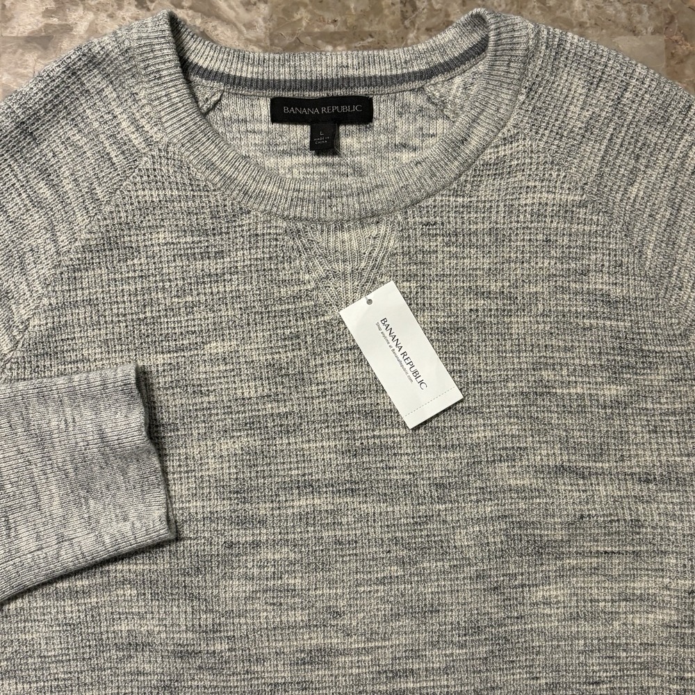 Banana Republic Sweater Mens Large Grey Knit Long Sleeve Raglan Cotton Thick NEW
